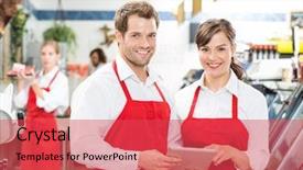  Presentation with digital - Colorful theme enhanced with tablet standing together in store backdrop and a red colored foreground