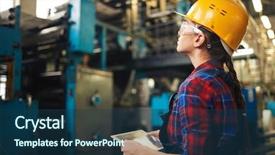  Presentation with manufacturing plant - PPT theme featuring tablet to control robotic machine background and a ocean colored foreground