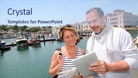  Presentation with using digital tablet - Beautiful slides featuring tablet to find city tour backdrop and a sky blue colored foreground