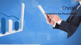  Presentation with digital statistics - Audience pleasing presentation theme consisting of tablet with 3d bar chart backdrop and a light blue colored foreground