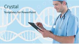  Presentation with medical dna - Theme consisting of tablet with 3d dna background and a sky blue colored foreground