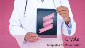  Presentation with breast cancer glow - Presentation enhanced with tablet with a breast cancer background and a coral colored foreground