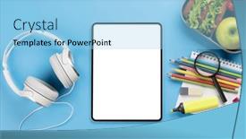  Presentation with nutrition school - Presentation theme having tablet-with-blank-screen-school background and a  colored foreground