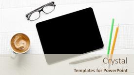  Presentation with cup coffee - Theme featuring tablet-with-blank-screen background and a lemonade colored foreground