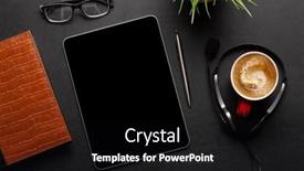  Presentation with cup coffee - Presentation design featuring tablet-with-blank-screen background and a  colored foreground