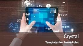  Presentation with blue business - Beautiful slides featuring tablet with blue business-statistics backdrop and a tawny brown colored foreground