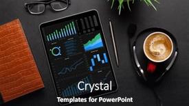  Presentation with business office desk - PPT theme featuring tablet-with-business-reports background and a black colored foreground