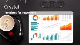  Presentation with spreadsheet data and business charts - Presentation design consisting of tablet-with-business-reports background and a dark gray colored foreground