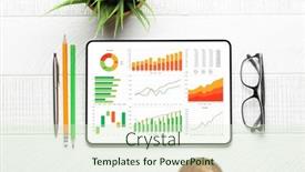  Presentation with business office desk - PPT theme enhanced with tablet-with-business-reports background and a  colored foreground