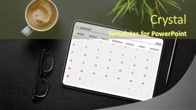  Presentation with hot and cold coffee cup - Slides having tablet-with-calendar-app-coffee background and a  colored foreground