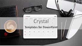  Presentation with coffee cup diary - Slide set having tablet-with-calendar-app-coffee background and a light gray colored foreground