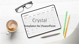  Presentation with cup coffee - Slide set with tablet-with-calendar-app-coffee background and a white colored foreground