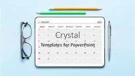  Presentation with flower office desk table - PPT theme enhanced with tablet-with-calendar-app-eyeglasses background and a white colored foreground