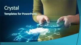  Presentation with mobile network - PPT theme consisting of tablet with cloud network technology background and a navy blue colored foreground