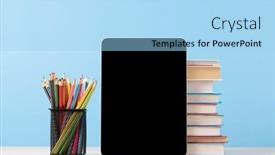  Presentation with stack books - Presentation theme enhanced with tablet-with-colorful-pencils background and a light blue colored foreground