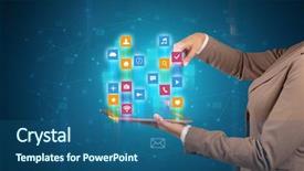  Presentation with elegant - Slide set with tablet with colourful application icons background and a ocean colored foreground