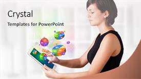  Presentation with modern - PPT theme with tablet with colourful pie chart background and a white colored foreground