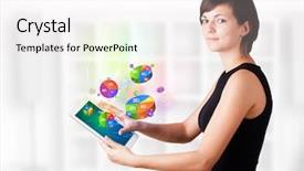  Presentation with modern - PPT theme featuring tablet with colourful pie chart background and a white colored foreground