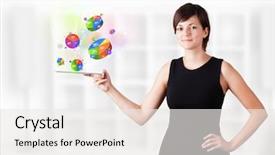  Presentation with tablet - Slide deck having tablet with colourful pie chart background and a white colored foreground