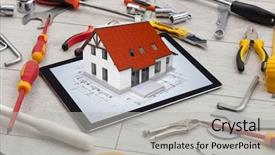  Presentation with construction tools - Amazing presentation having tablet with construction tools backdrop and a light gray colored foreground