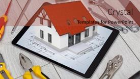  Presentation with construction tools - PPT layouts having 3d rendering set - tablet with construction tools background and a red colored foreground