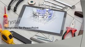  Presentation with construction tools - Slide set with construction tools and 3d house background and a lemonade colored foreground