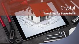  Presentation with construction tools - Presentation theme featuring 3d map 3d rendering - tablet with construction tools background and a tawny brown colored foreground