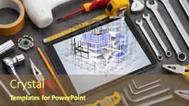  Presentation with construction tools - Amazing PPT theme having tablet-with-construction-tools backdrop and a tawny brown colored foreground