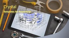  Presentation with construction tools - Beautiful slide deck featuring tablet-with-construction-tools backdrop and a tawny brown colored foreground