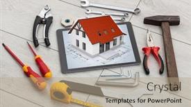  Presentation with construction tools - Amazing theme having tablet-with-construction-tools backdrop and a coral colored foreground