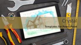  Presentation with construction tools - PPT layouts consisting of tablet-with-construction-tools background and a gold colored foreground