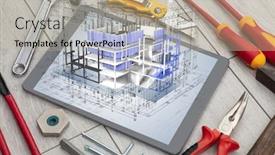  Presentation with set of construction tools tool - Beautiful presentation featuring tablet-with-construction-tools backdrop and a mint green colored foreground