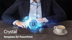  Presentation with cryptocurrency - Colorful presentation enhanced with tablet with cryptocurrency and network backdrop and a dark gray colored foreground