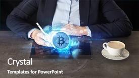  Presentation with cryptocurrency - PPT layouts having tablet with cryptocurrency and network background and a dark gray colored foreground