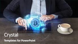  Presentation with water network - Presentation design enhanced with tablet with cryptocurrency and network background and a dark gray colored foreground