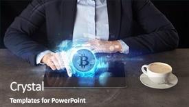  Presentation with cryptocurrency - Amazing presentation design having tablet with cryptocurrency and network backdrop and a dark gray colored foreground