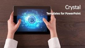  Presentation with cryptocurrency - Presentation design featuring tablet with cryptocurrency and network background and a tawny brown colored foreground