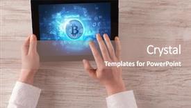  Presentation with water network - PPT theme with tablet with cryptocurrency and network background and a coral colored foreground