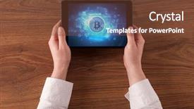 Presentation with teachers working around a table - Beautiful slide set featuring tablet with cryptocurrency and network backdrop and a tawny brown colored foreground