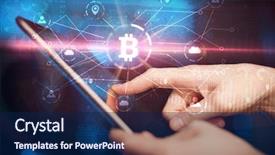  Presentation with bitcoin network - Colorful PPT layouts enhanced with tablet with cryptocurrency bitcoin link backdrop and a navy blue colored foreground