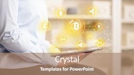  Presentation with bitcoin network - Slides having tablet with cryptocurrency bitcoin link background and a  colored foreground
