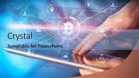  Presentation with bitcoin network - Cool new slides with tablet with cryptocurrency bitcoin link backdrop and a light blue colored foreground