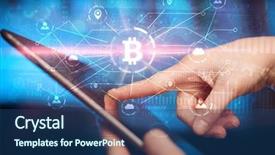  Presentation with bitcoin network - PPT theme featuring tablet with cryptocurrency bitcoin link background and a ocean colored foreground