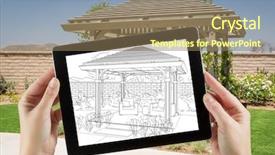  Presentation with hands holding black tablet - Colorful PPT theme enhanced with tablet with drawing of pergola backdrop and a  colored foreground