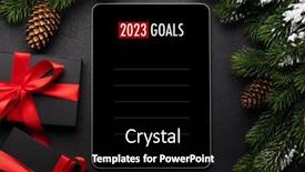  Presentation with goals - Slide set with tablet-with-goals-list-template background and a black colored foreground
