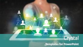  Presentation with social media - PPT theme featuring tablet with green social media background and a teal colored foreground