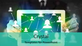  Presentation with political social media - Presentation having tablet with green social media background and a teal colored foreground