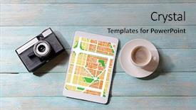  Presentation with gps - Presentation theme featuring tablet with map gps navigation background and a light gray colored foreground