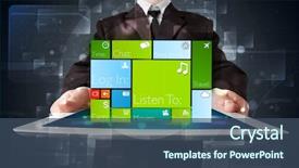  Presentation with software - Amazing presentation design having tablet with modern software backdrop and a ocean colored foreground