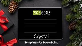  Presentation with next year - PPT theme having tablet-with-next-year-goals background and a black colored foreground